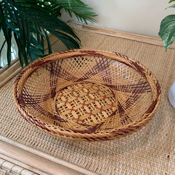 Vintage Boho Wicker Rattan Ornate Wall Basket Bowl